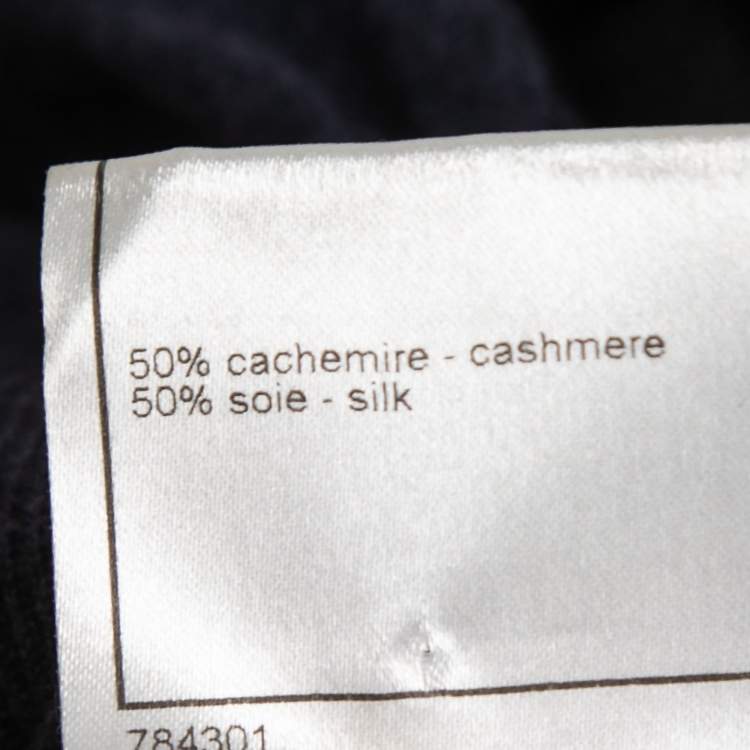 Pre Owned Chanel Dark Blue Cashmere & Silk Button Front Sweater S