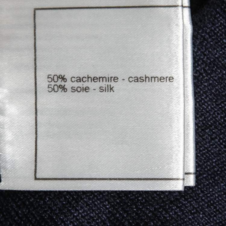 Pre Owned Chanel Dark Blue Cashmere & Silk Button Front Sweater S