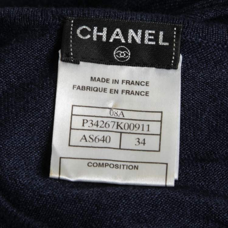 Pre Owned Chanel Dark Blue Cashmere & Silk Button Front Sweater S