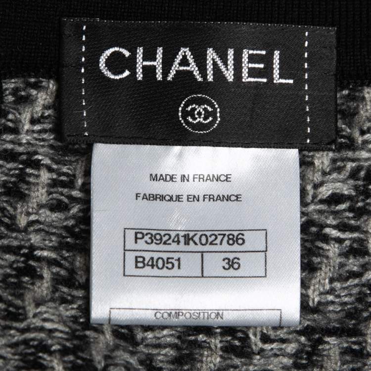 Pre Owned Chanel Black Mohair & Cashmere Patterned Knit Mini Skirt S