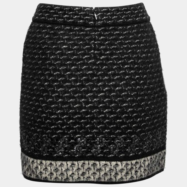 Chanel Black Mohair & Cashmere Patterned Knit Mini Skirt S Chanel