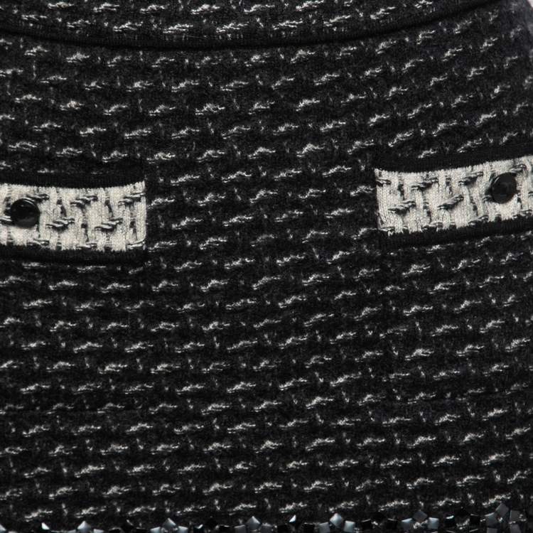 Pre Owned Chanel Black Mohair & Cashmere Patterned Knit Mini Skirt S