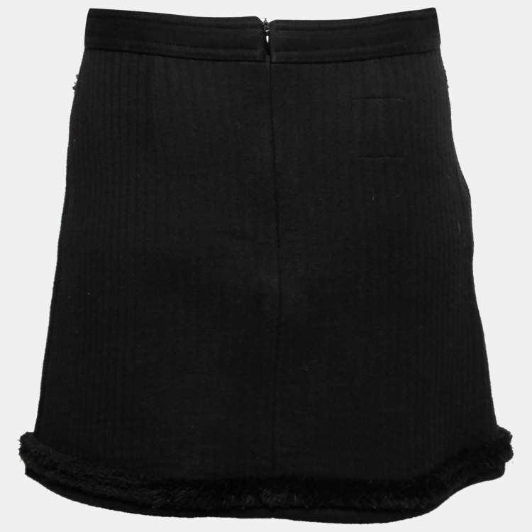 Pre Owned Chanel Black Wool Trim Detailed Mini Skirt M