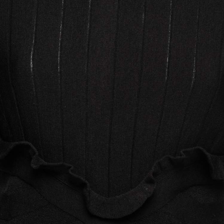 Pre Owned Chanel Black Wool Ruffle Trimmed Pleated Dress M