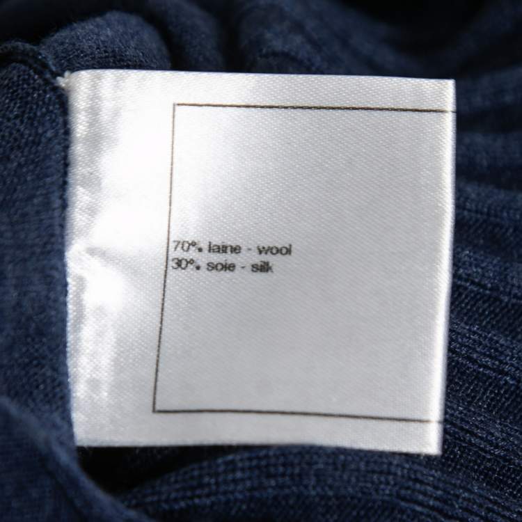 Pre Owned Chanel Blue Wool Ribbed Knit Sweater Dress M