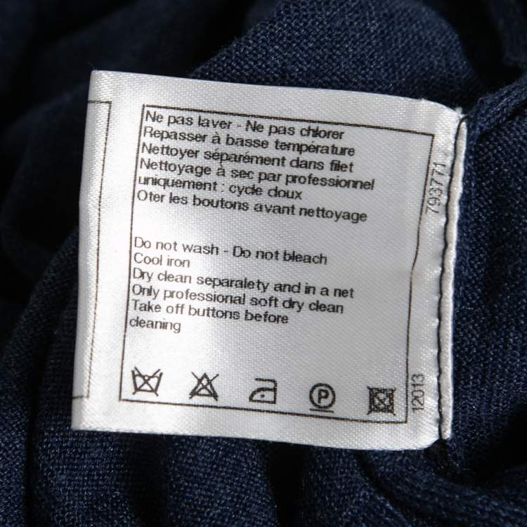 Pre Owned Chanel Blue Wool Ribbed Knit Sweater Dress M