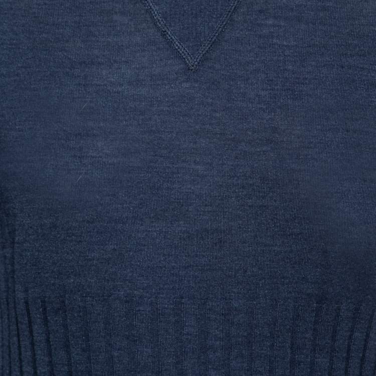 Pre Owned Chanel Blue Wool Ribbed Knit Sweater Dress M