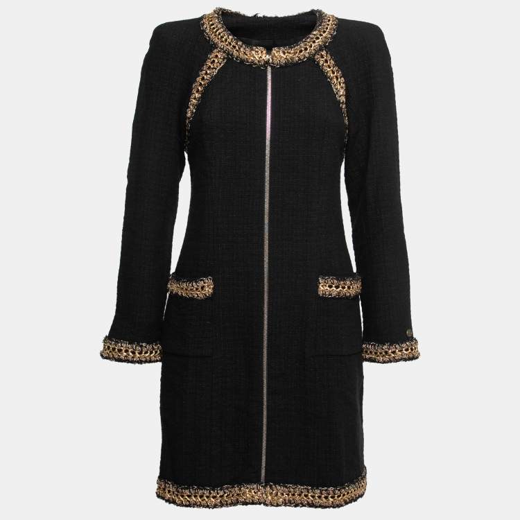 Pre Owned Chanel Black Wool Soutache Braided Long Sleeve Dress M