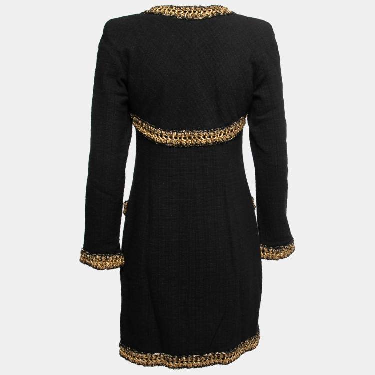 Pre Owned Chanel Black Wool Soutache Braided Long Sleeve Dress M