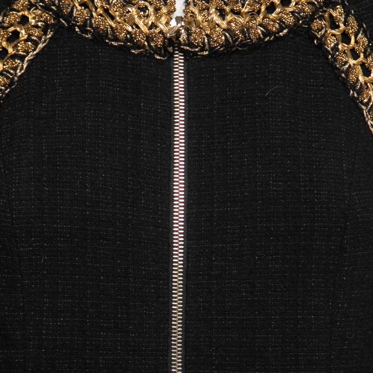 Pre Owned Chanel Black Wool Soutache Braided Long Sleeve Dress M