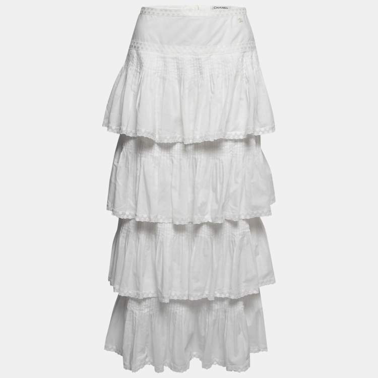 Chanel White Cotton Tiered Maxi Skirt M Chanel | The Luxury Closet