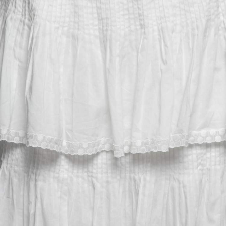 Pre Owned Chanel White Cotton Tiered Maxi Skirt M