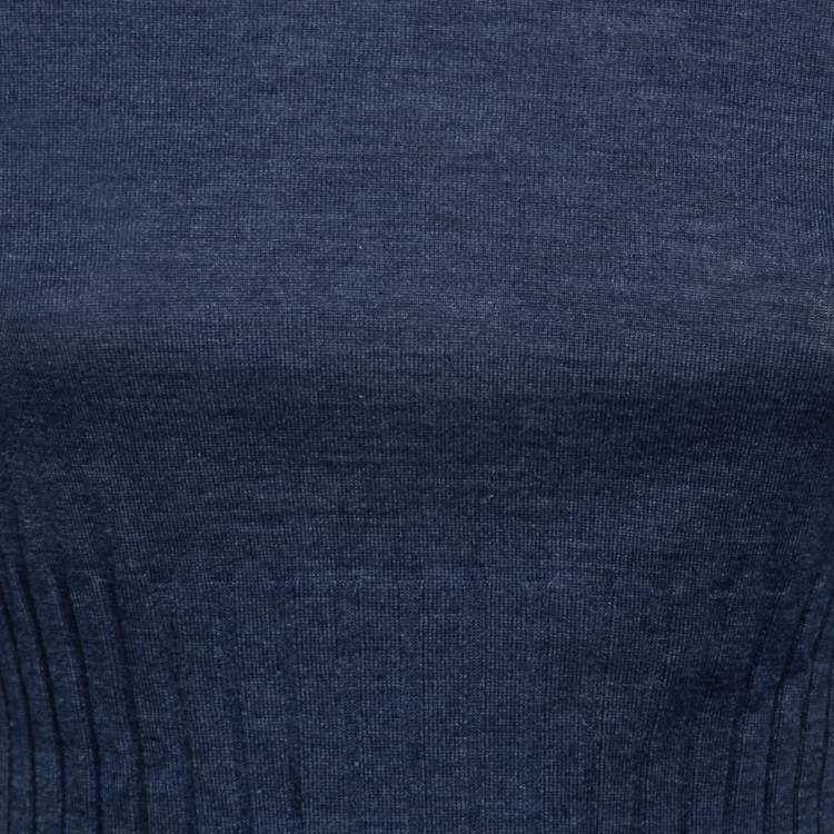Pre Owned Chanel Blue Wool Ribbed Knit Turtleneck Sweater M