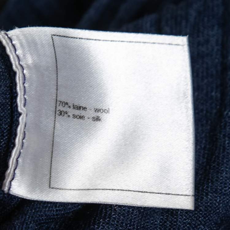 Pre Owned Chanel Blue Wool Ribbed Knit Turtleneck Sweater M