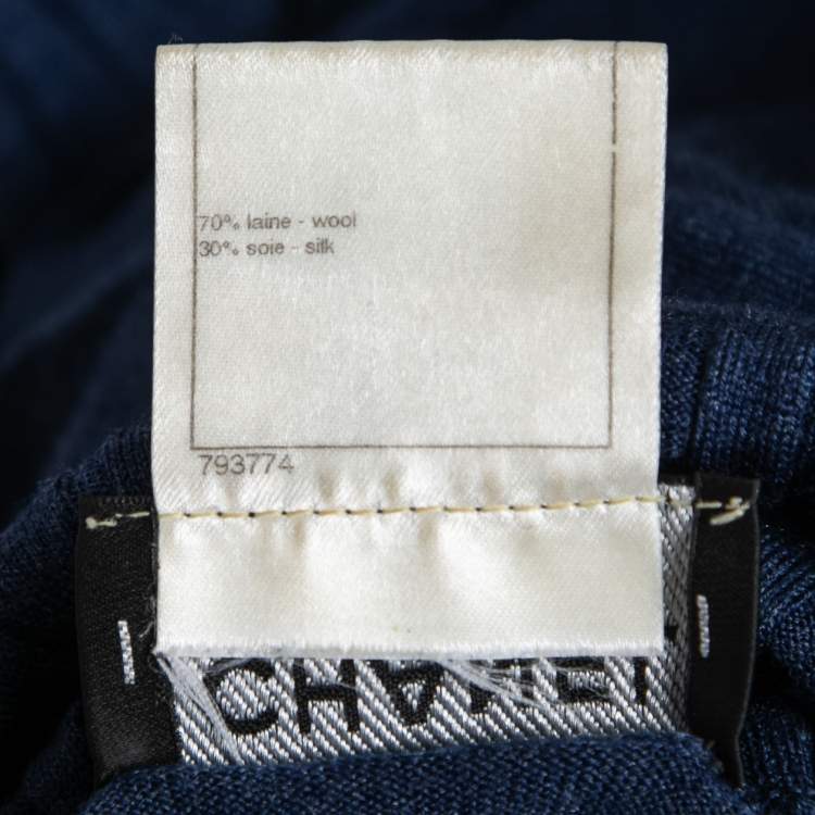 Pre Owned Chanel Blue Wool Ribbed Knit Turtleneck Sweater M