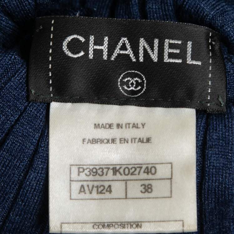 Pre Owned Chanel Blue Wool Ribbed Knit Turtleneck Sweater M