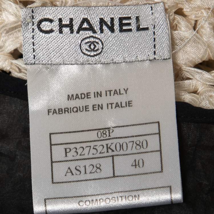 Pre Owned Chanel Cream Patterned Silk Knit Sleeveless Dress M