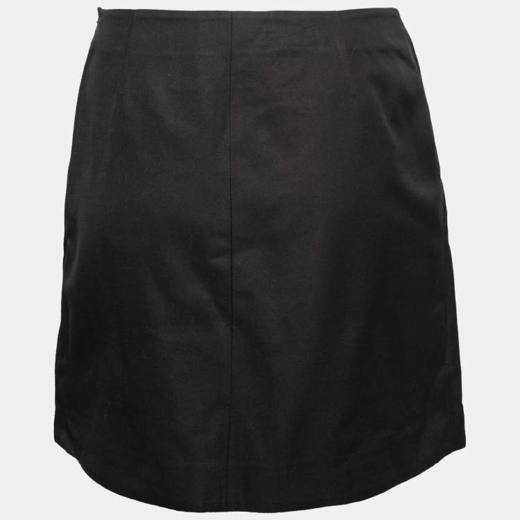 Pre Owned Chanel Black Wool & Silk Pleated Mini Skirt S