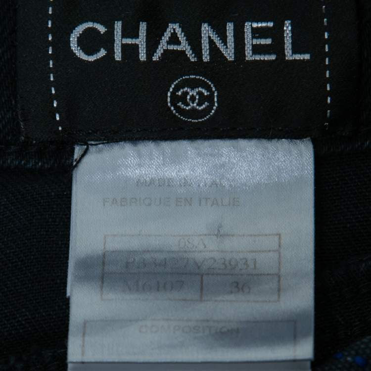 Pre Owned Chanel Navy Blue Denim Graffiti Print Straight Jeans S Waist 28"