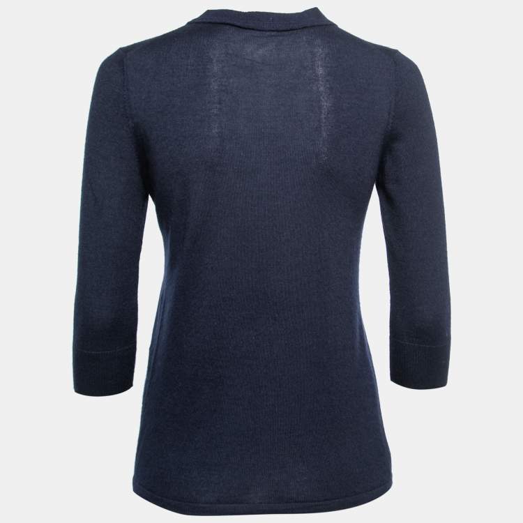 Pre Owned Chanel Dark Blue Cashmere Button Embellished Sweater Top M