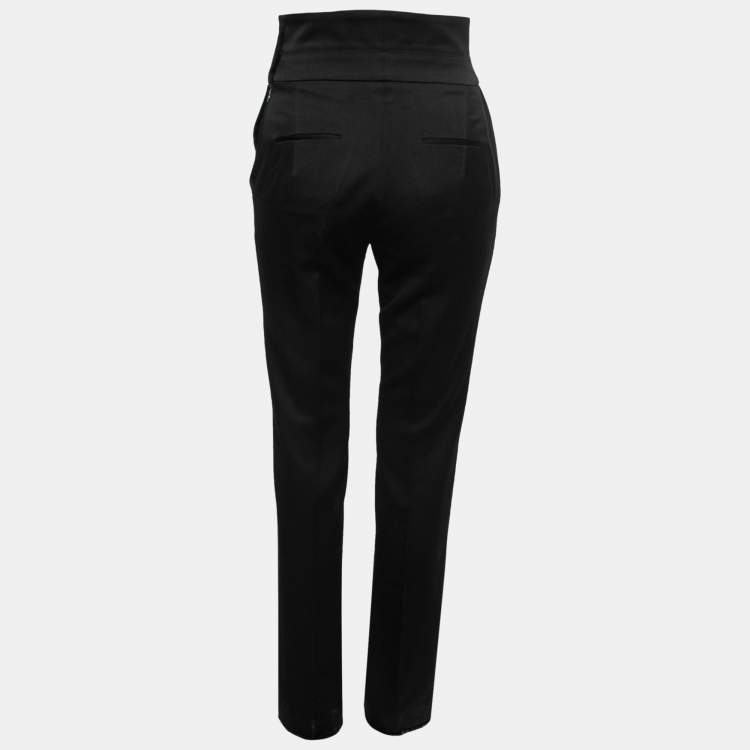 Pre Owned Chanel Black Wool Crepe Button Detail Straight Leg Trousers S