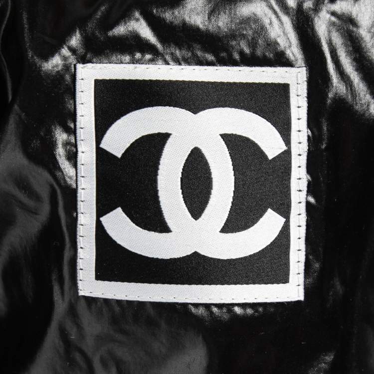 Pre Owned Chanel Vintage Black Contrast Trimmed Synthetic Zip Front Jacket S