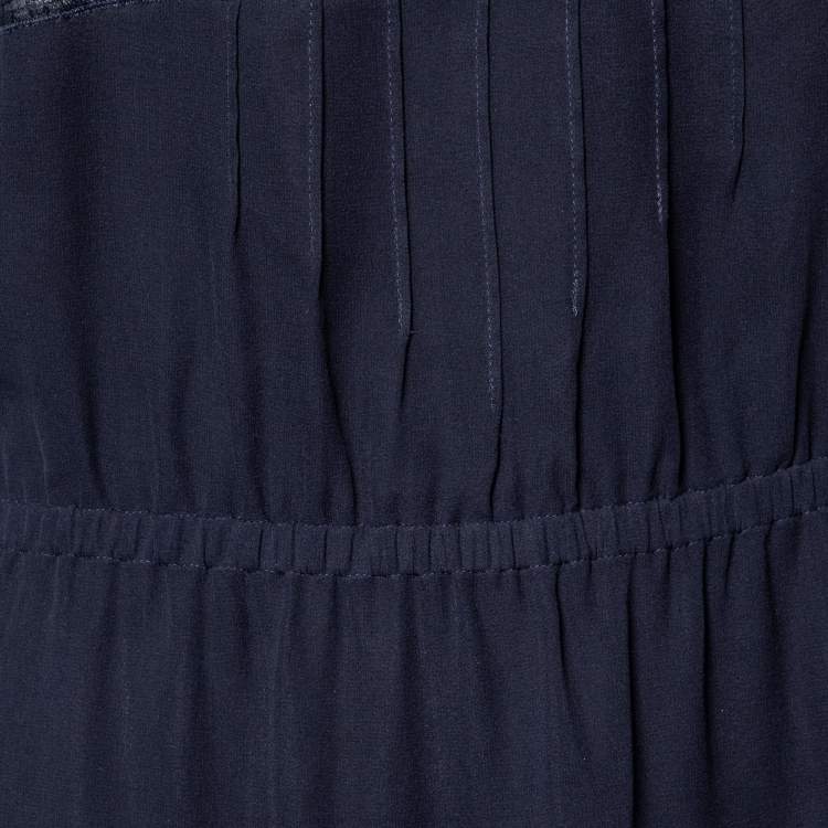 Pre Owned Chanel Navy Blue Silk Lace Tim Cami Dress M