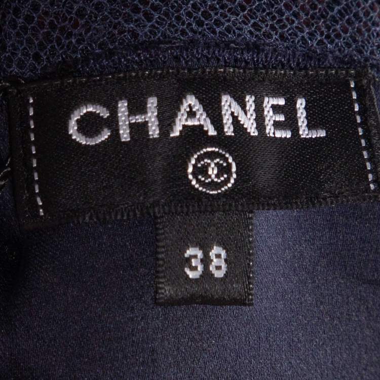 Pre Owned Chanel Navy Blue Silk Lace Tim Cami Dress M