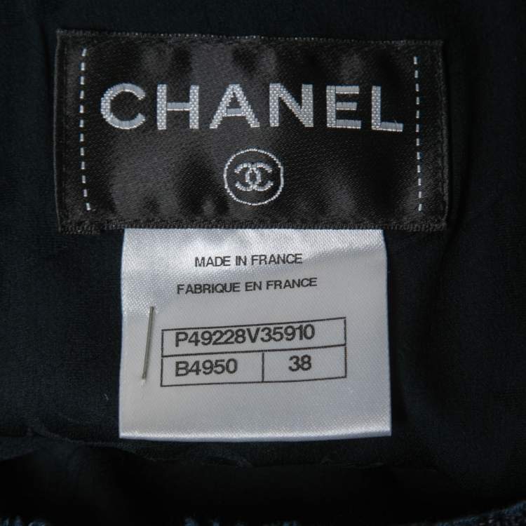 Pre Owned Chanel Blue & WhiteTweed Sleeveless Shift Dress M