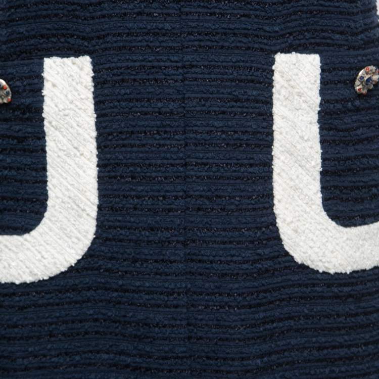 Pre Owned Chanel Blue & WhiteTweed Sleeveless Shift Dress M