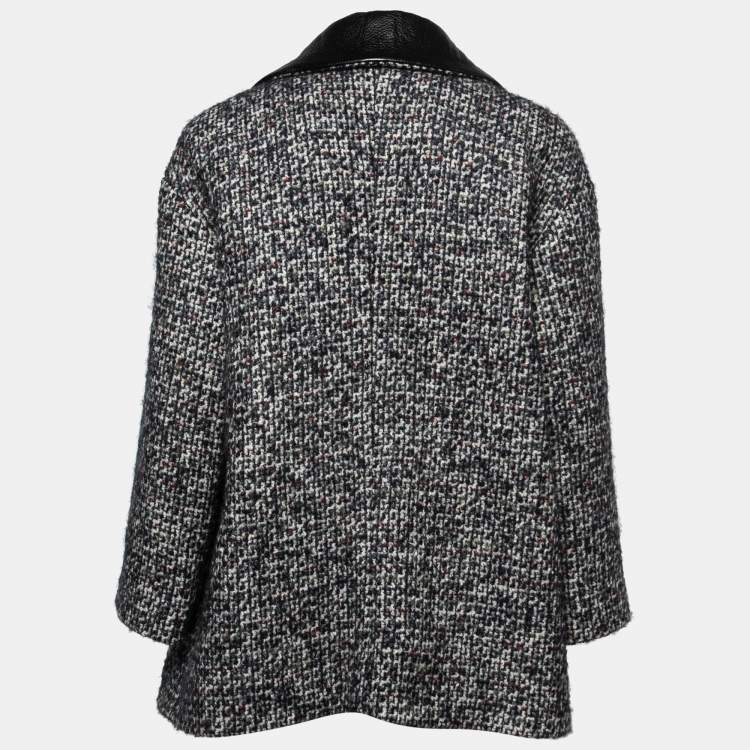 مملوكة مسبقًا Chanel Black Tweed & Leather Trimmed Jacket M