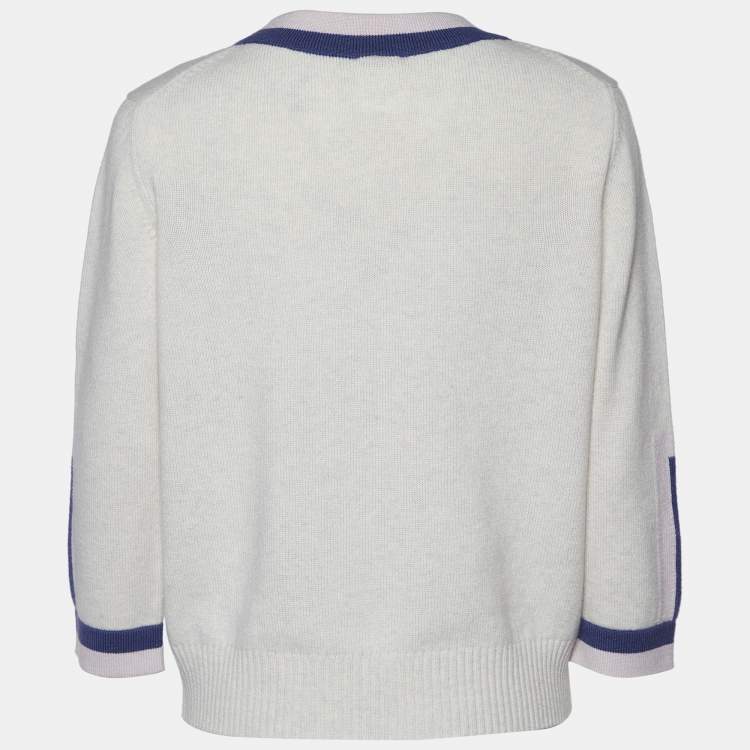 Pre Owned Chanel White Cashmere Button Front Cardigan M