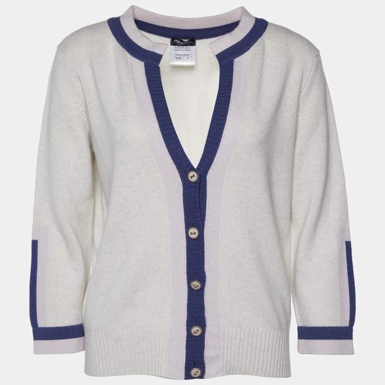 Chanel blue hotsell and white cardigan