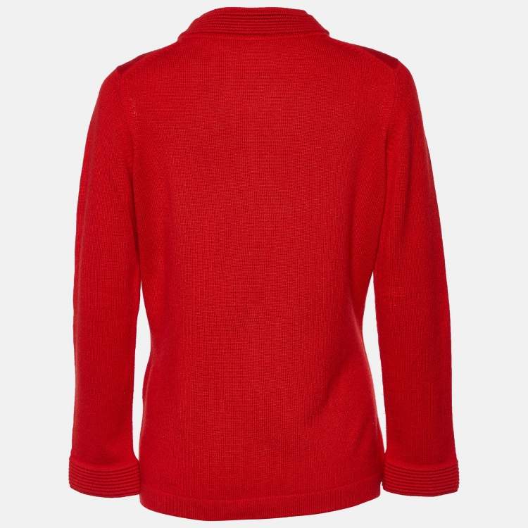 Pre Owned Chanel Red Cashmere Button Front Jacket L
