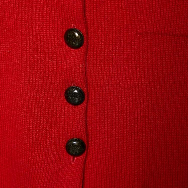 Pre Owned Chanel Red Cashmere Button Front Jacket L