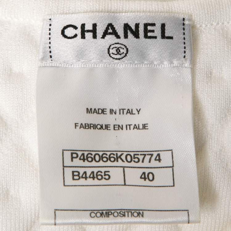 Pre Owned Chanel White Patterned Knit Sleeveless Sheath Dress M