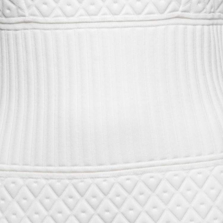 Pre Owned Chanel White Patterned Knit Sleeveless Sheath Dress M