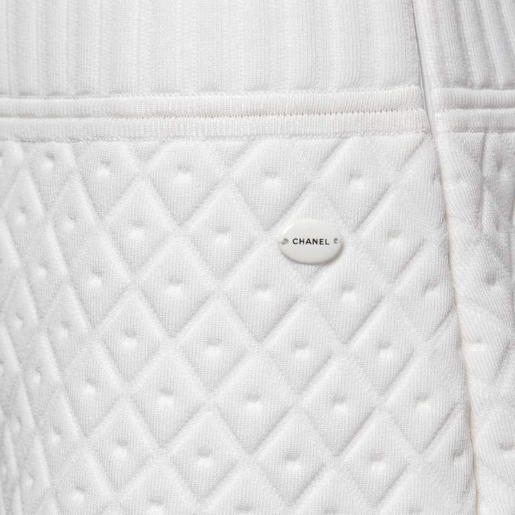 Pre Owned Chanel White Patterned Knit Sleeveless Sheath Dress M