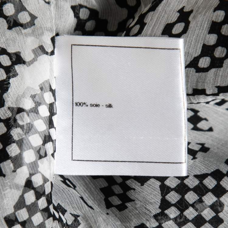 Pre Owned Chanel Black & White Printed Silk Chiffon Knotted Midi Dress M
