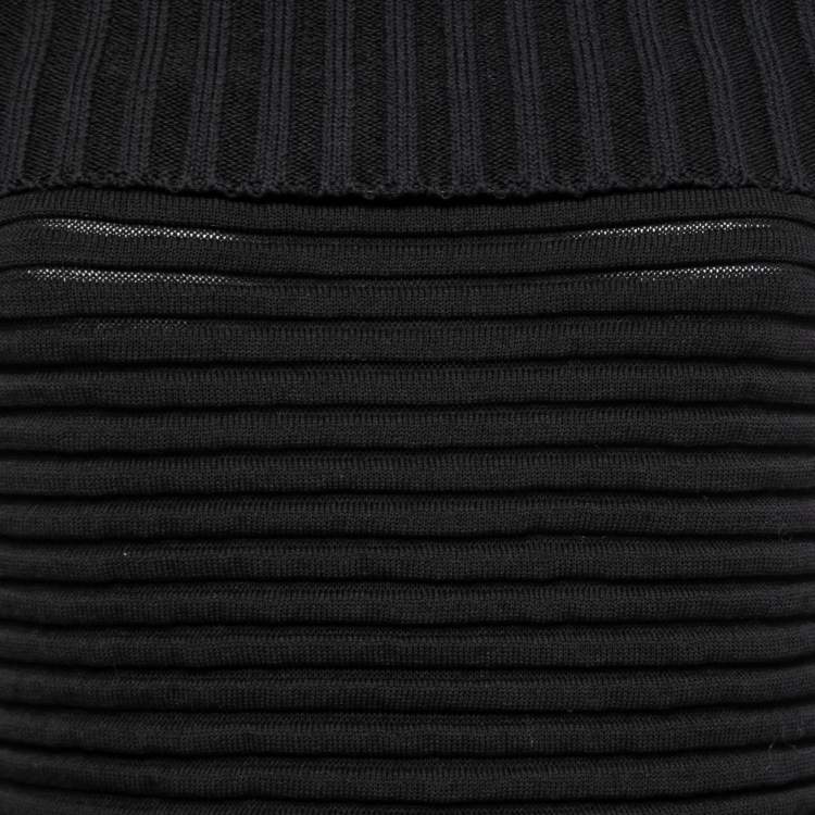 Pre Owned Chanel Black Ribbed Knit Off-Shoulder Long Dress M