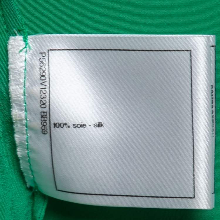 Pre Owned Chanel Green Silk Ruffle Trimmed Cold Shoulder Button Front Blouse S