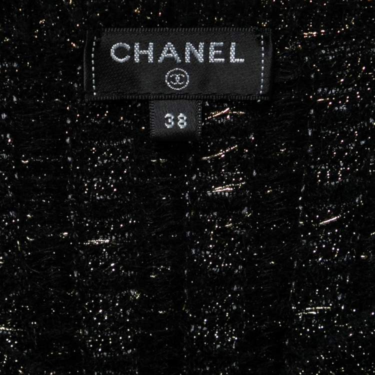 مملوكة مسبقًا Chanel Black & Metallic Gold Knit Midi Dress M