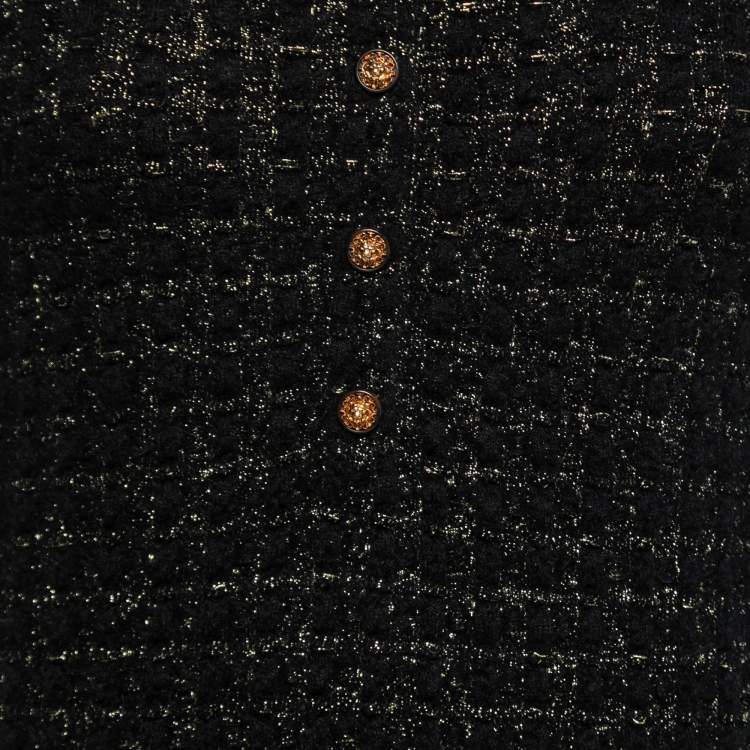 مملوكة مسبقًا Chanel Black & Metallic Gold Knit Midi Dress M