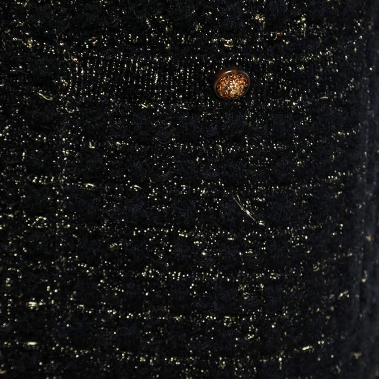 مملوكة مسبقًا Chanel Black & Metallic Gold Knit Midi Dress M