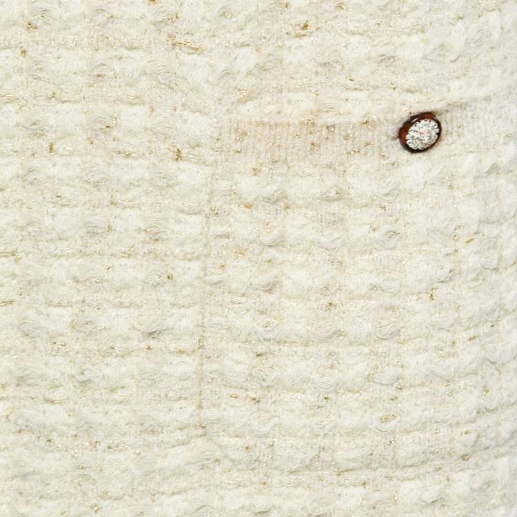 Pre Owned Chanel Cream & Metallic Gold Knit Midi Dress M