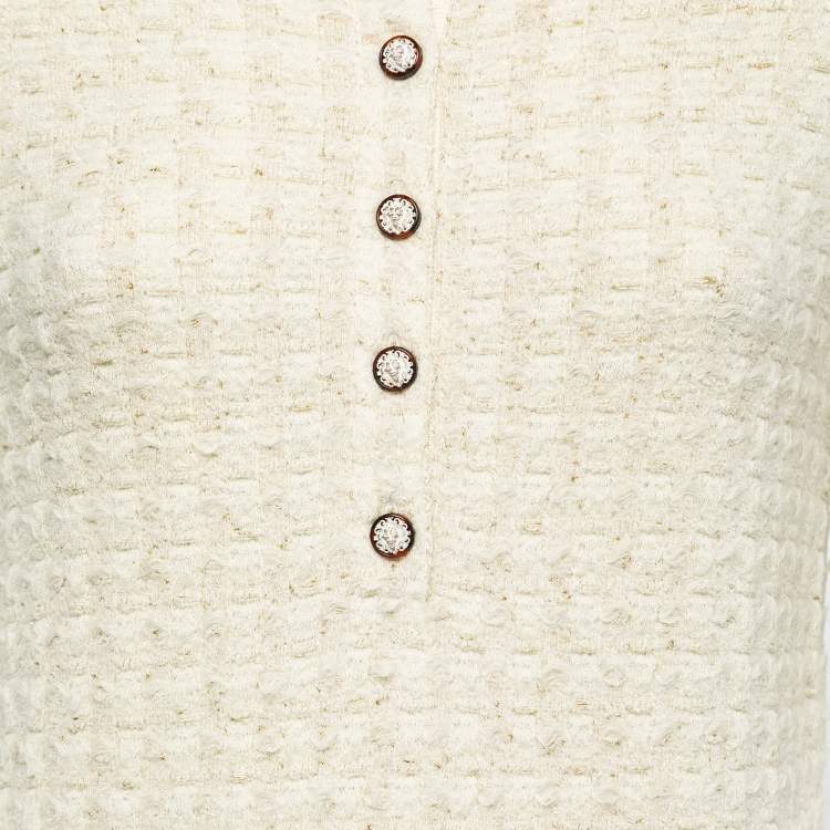 Pre Owned Chanel Cream & Metallic Gold Knit Midi Dress M