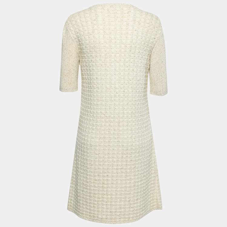 Pre Owned Chanel Cream & Metallic Gold Knit Midi Dress M