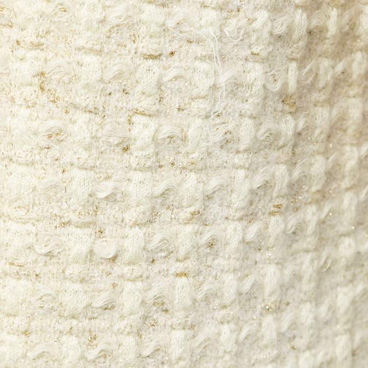 Pre Owned Chanel Cream & Metallic Gold Knit Midi Dress M