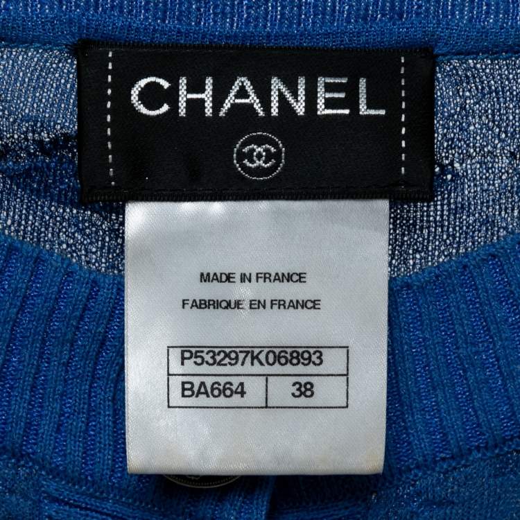 Pre Owned Chanel Blue Textured Knit Long Sleeve Mini Dress M