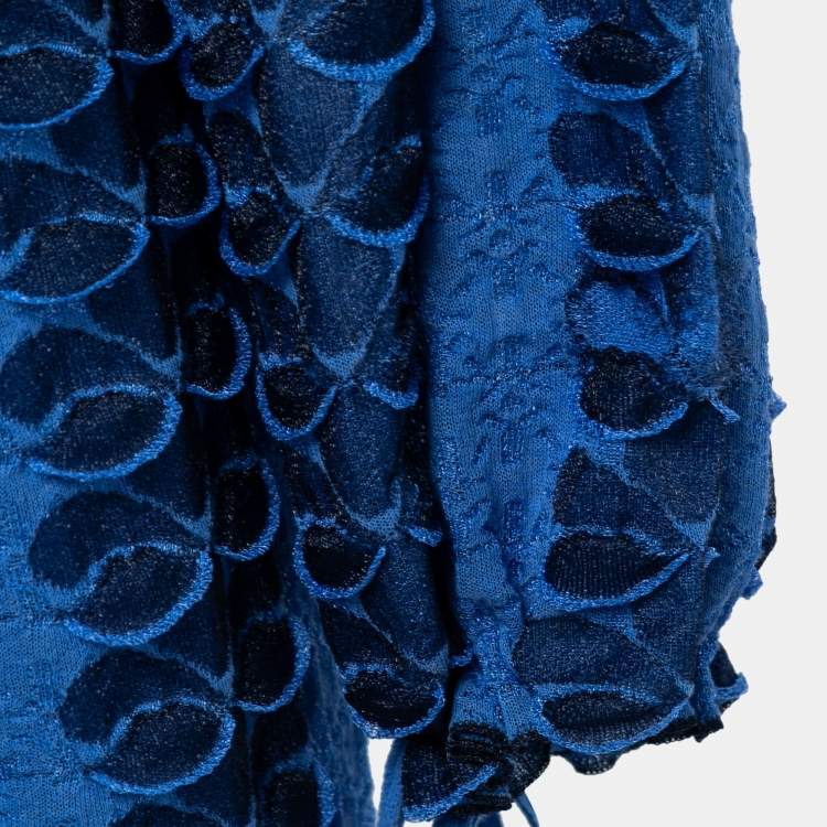 Pre Owned Chanel Blue Textured Knit Long Sleeve Mini Dress M